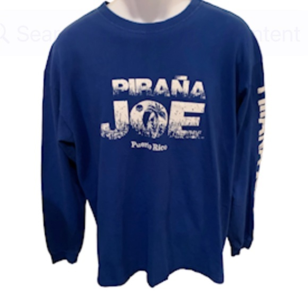 Pirana Joe T-Shirt Adult XL Blue Graphic Tee Long Sleeve Puerto Rico